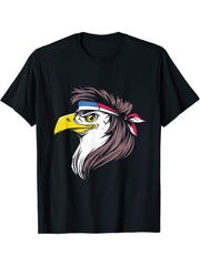 Eagle Mullet Funny Red White Blue American Flag Bald Hair T-Shirt 180G 100% Cotton Printed Round Neck Short-Sleeve T-Shirt, Gifts for Men Dad Husband Grandpa, S-XXXL, Black