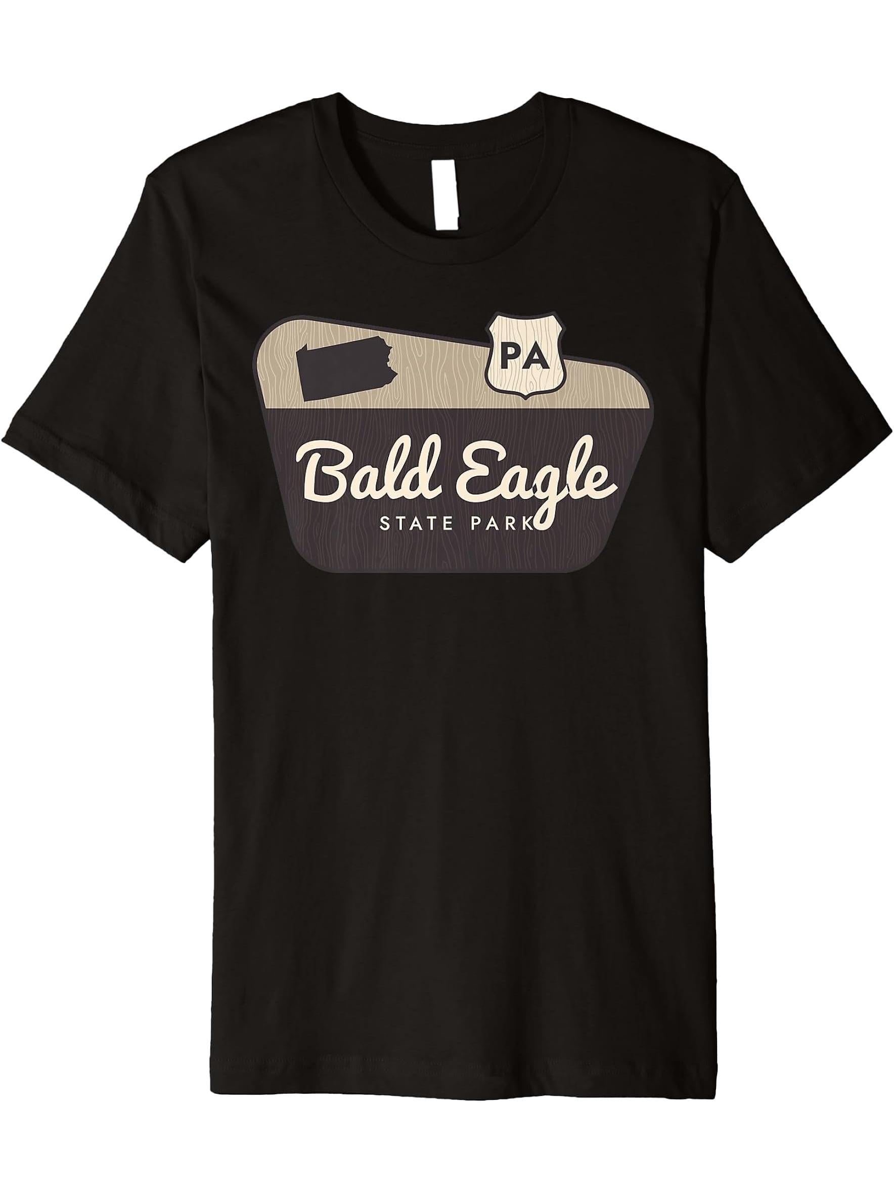 Bald Eagle State Park Pennsylvania Welcome Sign Trip Premium T-Shirt 180G 100% Cotton Printed Round Neck Short-Sleeve T-Shirt, Gifts for Men Dad Husband Grandpa, S-XXXL, Black