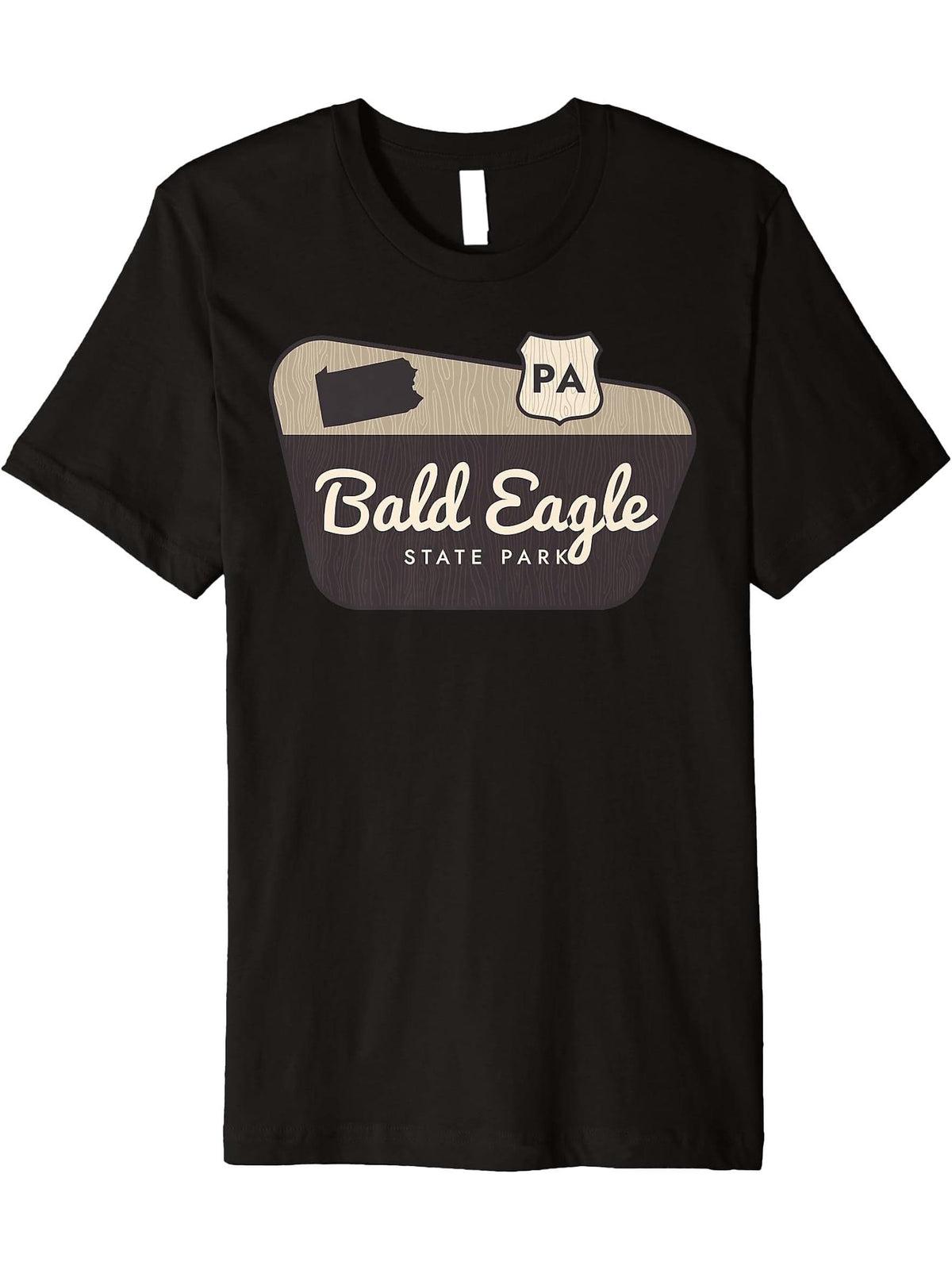Bald Eagle State Park Pennsylvania Welcome Sign Trip Premium T-Shirt 180G 100% Cotton Printed Round Neck Short-Sleeve T-Shirt, Gifts for Men Dad Husband Grandpa, S-XXXL, Black