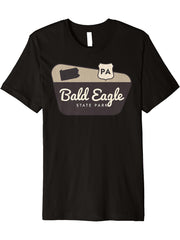 Bald Eagle State Park Pennsylvania Welcome Sign Trip Premium T-Shirt 180G 100% Cotton Printed Round Neck Short-Sleeve T-Shirt, Gifts for Men Dad Husband Grandpa, S-XXXL, Black
