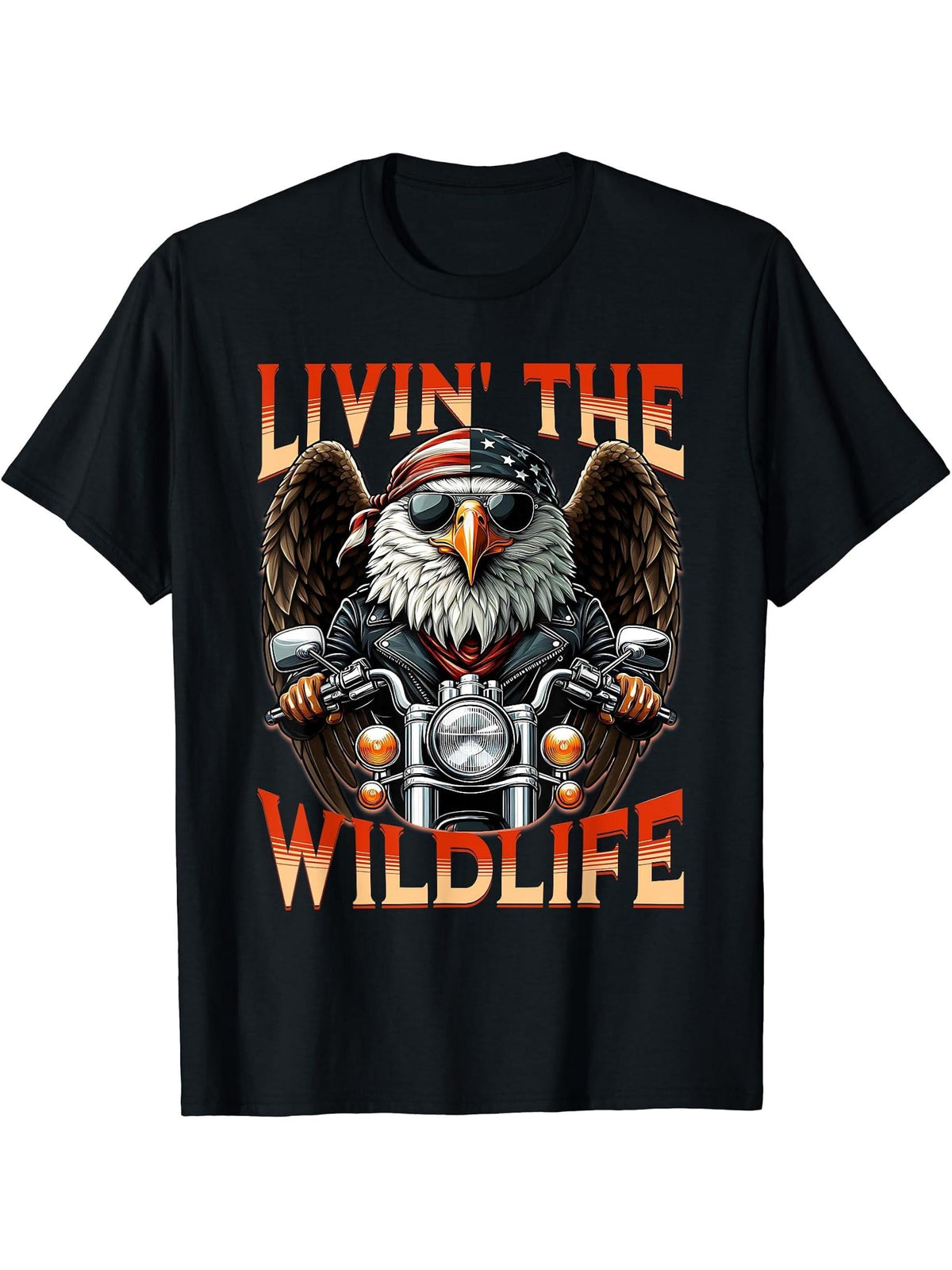 American Bald Eagle Biker s 'Patriotic American Wildlife' T-Shirt 180G 100% Cotton Printed Round Neck Short-Sleeve T-Shirt, Gifts for Men Dad Husband Grandpa, S-XXXL, Black