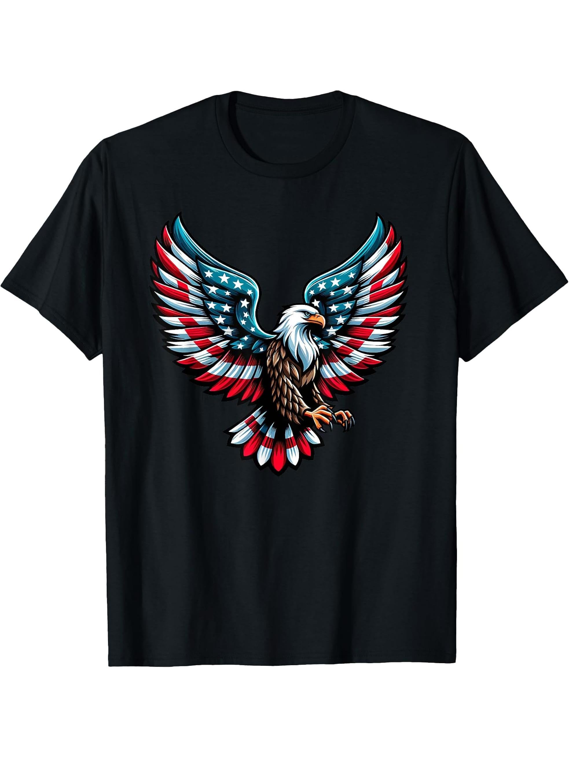 Funny Bald Eagle 4th July American USA Flag Boys Girls Boy Girl T-Shirt 180G 100% Cotton Printed Round Neck Short-Sleeve T-Shirt, Gifts for Men Dad Husband Grandpa, S-XXXL, Black