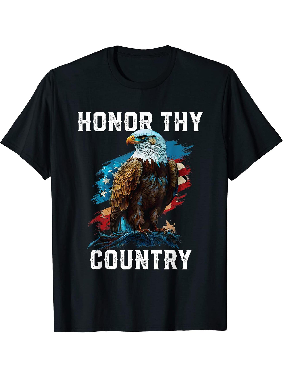 Honor Thy Country American Bald Eagle America USA Flag T-Shirt 180G 100% Cotton Printed Round Neck Short-Sleeve T-Shirt, Gifts for Men Dad Husband Grandpa, S-XXXL, Black