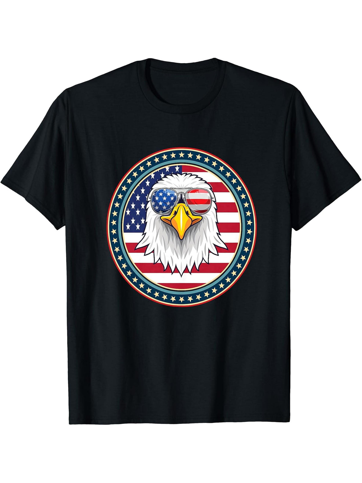 American Bald Eagle Eyes Shirt USA Flag Merica Patriotic Tee T-Shirt 180G 100% Cotton Printed Round Neck Short-Sleeve T-Shirt, Gifts for Men Dad Husband Grandpa, S-XXXL, Black