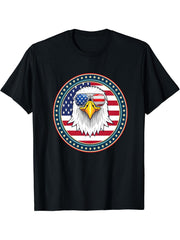 American Bald Eagle Eyes Shirt USA Flag Merica Patriotic Tee T-Shirt 180G 100% Cotton Printed Round Neck Short-Sleeve T-Shirt, Gifts for Men Dad Husband Grandpa, S-XXXL, Black