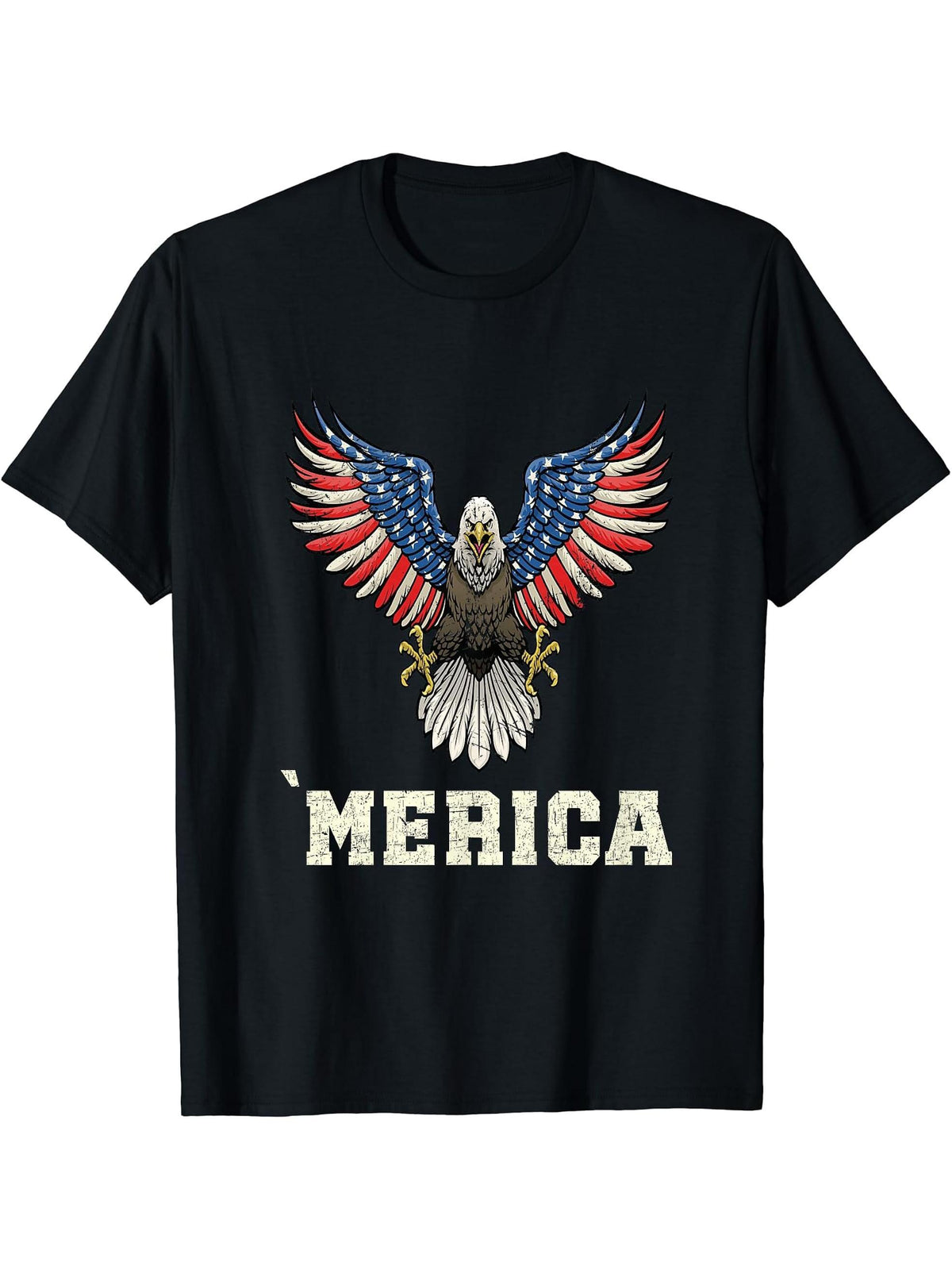 American Bald Eagle Eyes Shirt USA Flag Merica Patriotic Tee T-Shirt 180G 100% Cotton Printed Round Neck Short-Sleeve T-Shirt, Gifts for Men Dad Husband Grandpa, S-XXXL, Black