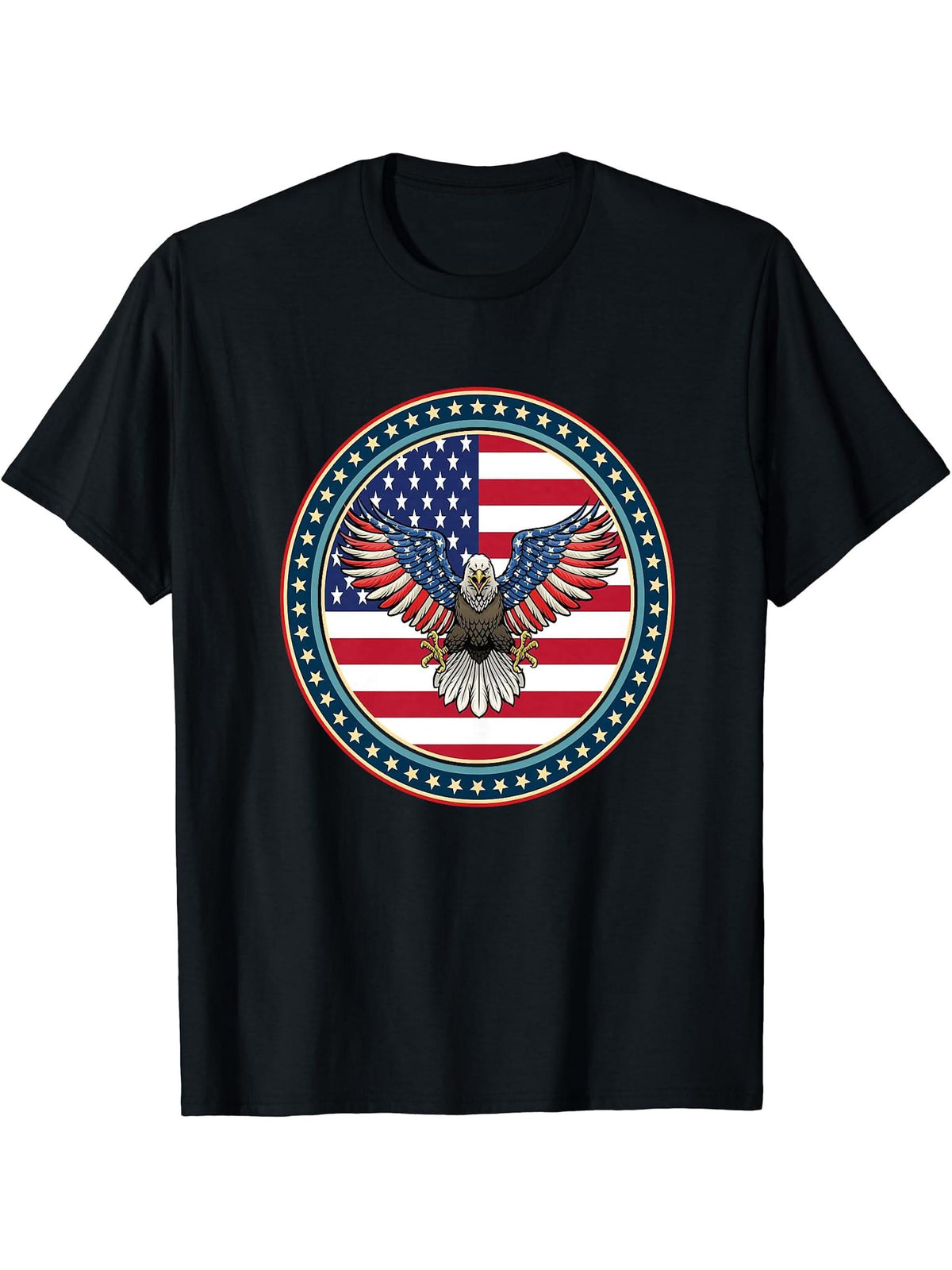 American Bald Eagle Eyes Shirt USA Flag Merica Patriotic Tee T-Shirt 180G 100% Cotton Printed Round Neck Short-Sleeve T-Shirt, Gifts for Men Dad Husband Grandpa, S-XXXL, Black