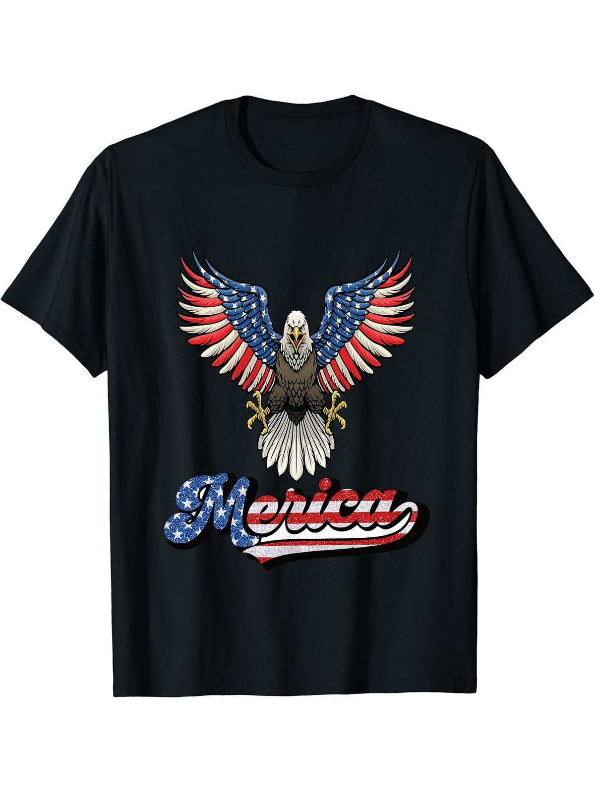 American Bald Eagle Eyes Shirt USA Flag Merica Patriotic Tee T-Shirt 180G 100% Cotton Printed Round Neck Short-Sleeve T-Shirt, Gifts for Men Dad Husband Grandpa, S-XXXL, Black