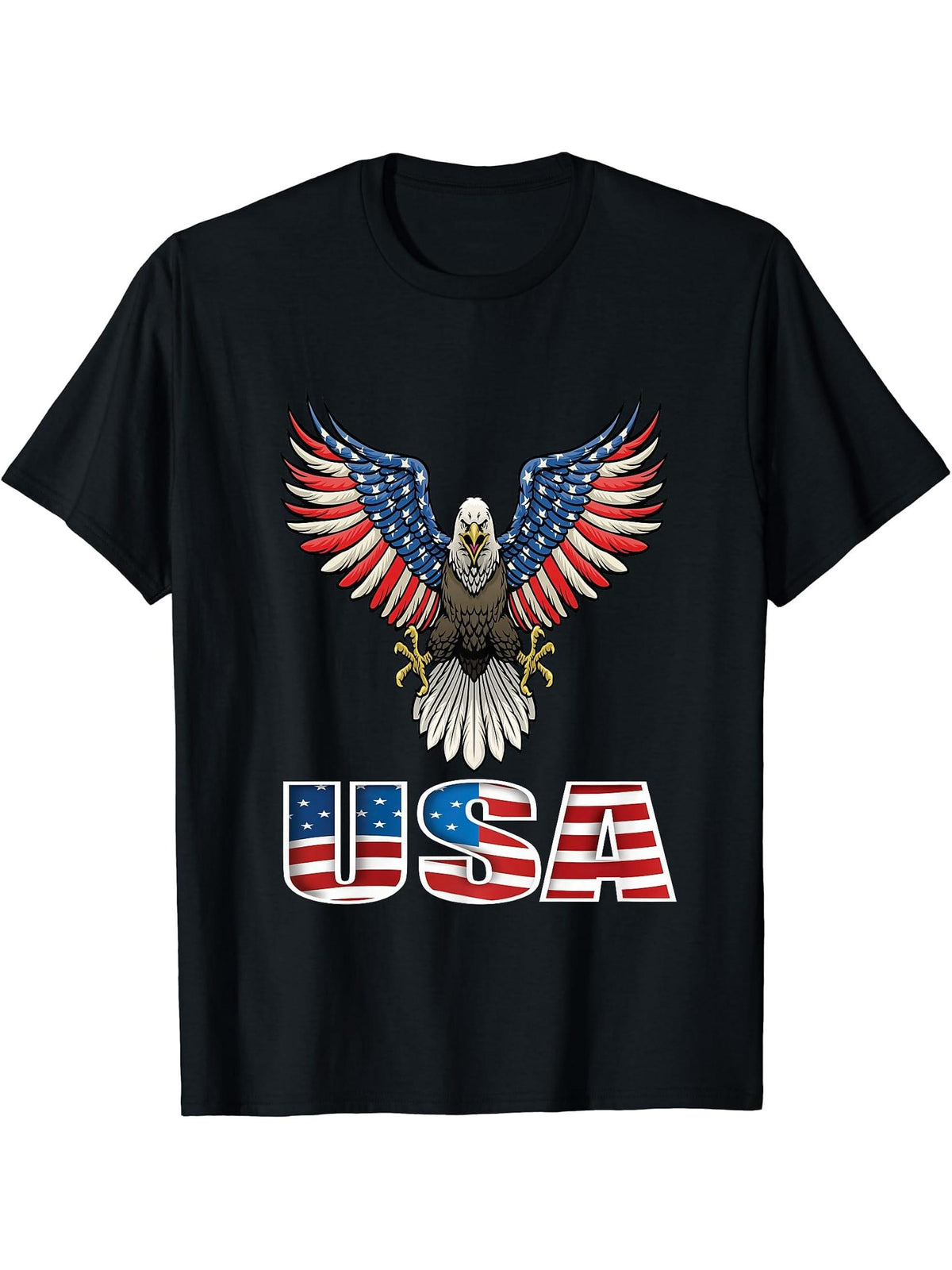 American Bald Eagle Eyes Shirt USA Flag Merica Patriotic Tee T-Shirt 180G 100% Cotton Printed Round Neck Short-Sleeve T-Shirt, Gifts for Men Dad Husband Grandpa, S-XXXL, Black