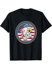 American Bald Eagle Eyes Shirt USA Flag Merica Patriotic Tee T-Shirt 180G 100% Cotton Printed Round Neck Short-Sleeve T-Shirt, Gifts for Men Dad Husband Grandpa, S-XXXL, Black