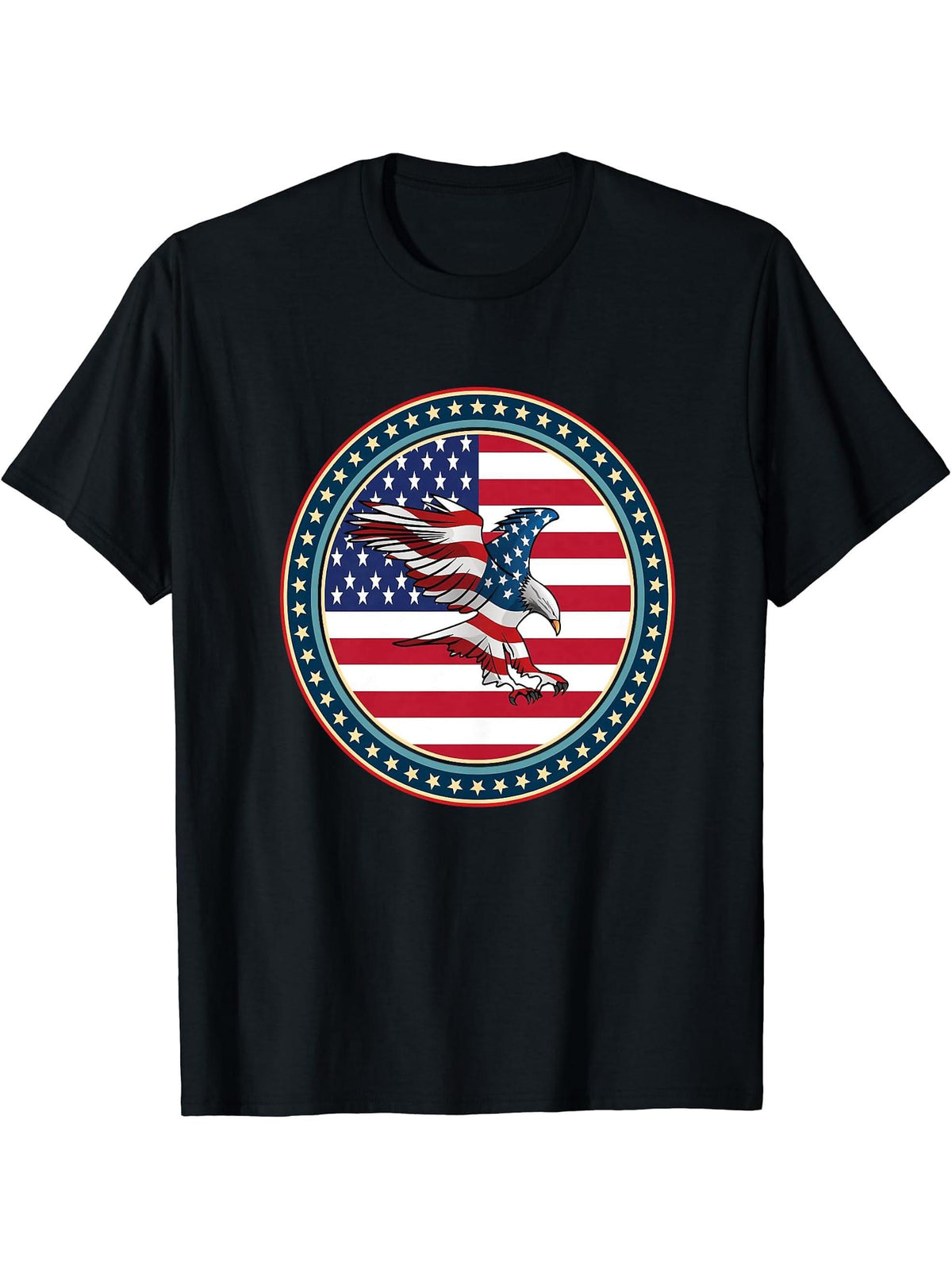 American Bald Eagle Eyes Shirt USA Flag Merica Patriotic Tee T-Shirt 180G 100% Cotton Printed Round Neck Short-Sleeve T-Shirt, Gifts for Men Dad Husband Grandpa, S-XXXL, Black