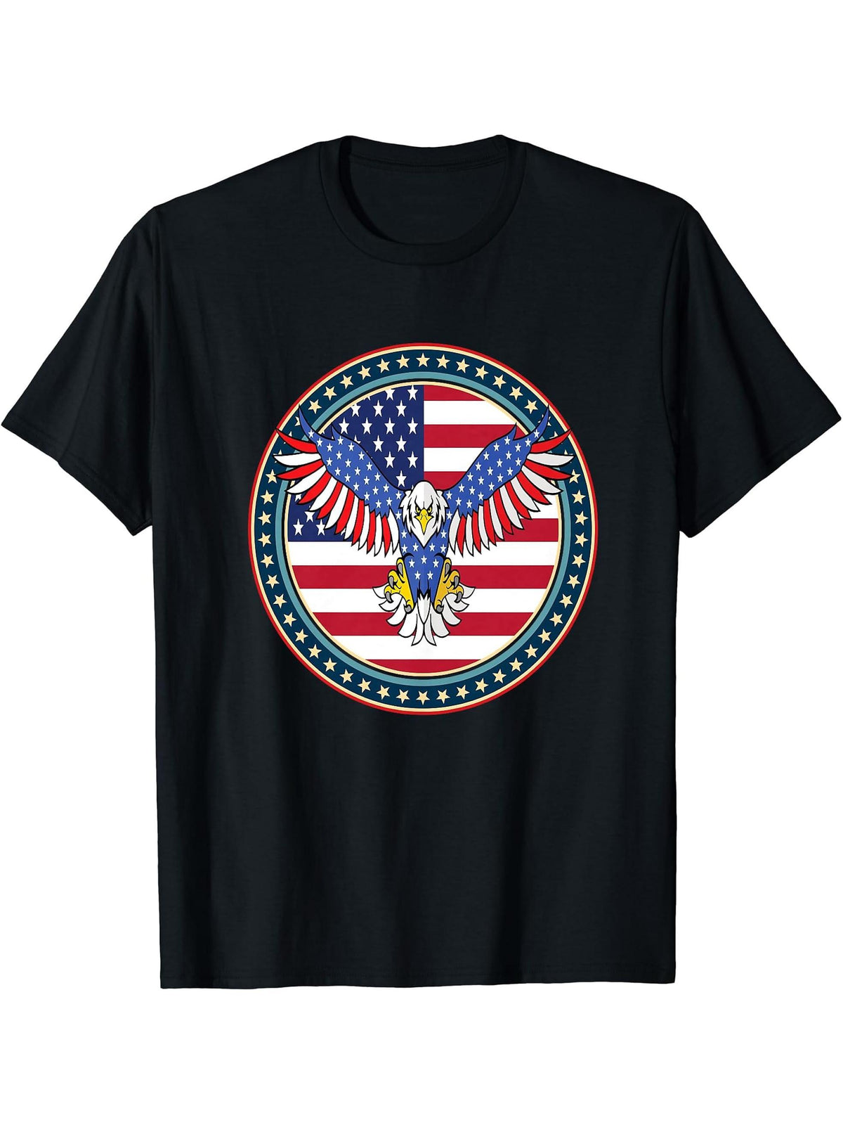American Bald Eagle Eyes Shirt USA Flag Merica Patriotic Tee T-Shirt 180G 100% Cotton Printed Round Neck Short-Sleeve T-Shirt, Gifts for Men Dad Husband Grandpa, S-XXXL, Black