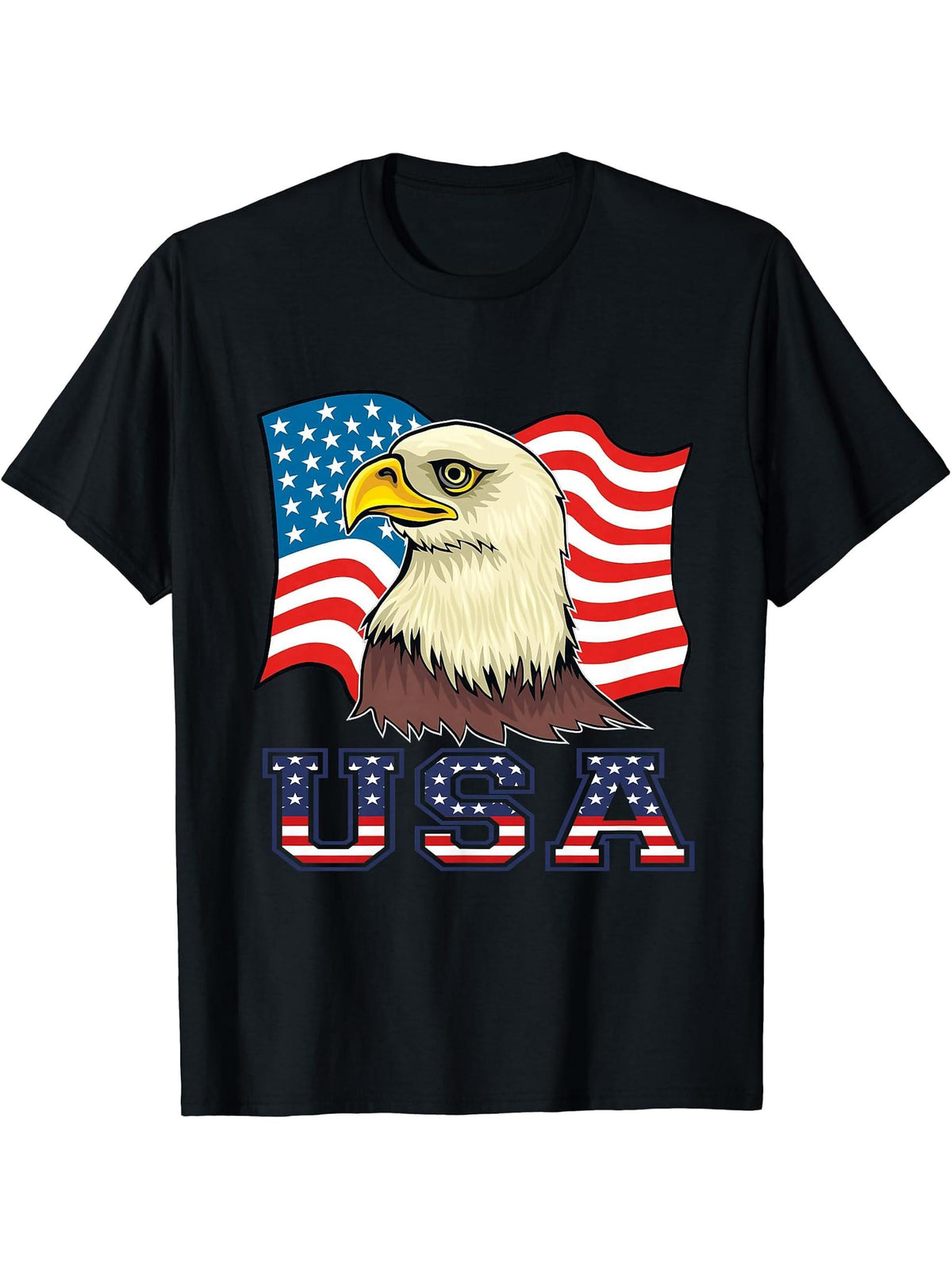 American Bald Eagle Eyes Shirt USA Flag Merica Patriotic Tee T-Shirt 180G 100% Cotton Printed Round Neck Short-Sleeve T-Shirt, Gifts for Men Dad Husband Grandpa, S-XXXL, Black