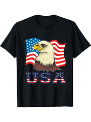 American Bald Eagle Eyes Shirt USA Flag Merica Patriotic Tee T-Shirt 180G 100% Cotton Printed Round Neck Short-Sleeve T-Shirt, Gifts for Men Dad Husband Grandpa, S-XXXL, Black
