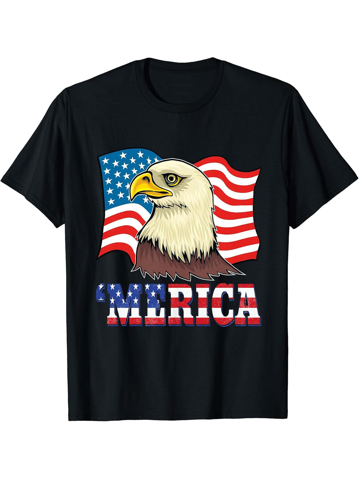 American Bald Eagle Eyes Shirt USA Flag Merica Patriotic Tee T-Shirt 180G 100% Cotton Printed Round Neck Short-Sleeve T-Shirt, Gifts for Men Dad Husband Grandpa, S-XXXL, Black