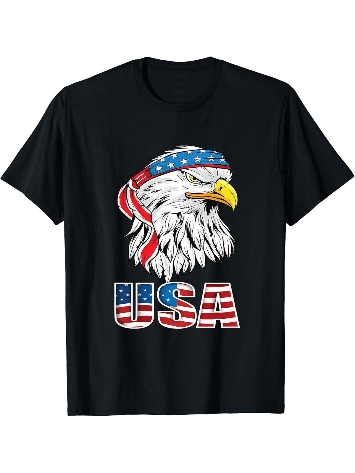 American Bald Eagle Eyes Shirt USA Flag Merica Patriotic Tee T-Shirt 180G 100% Cotton Printed Round Neck Short-Sleeve T-Shirt, Gifts for Men Dad Husband Grandpa, S-XXXL, Black