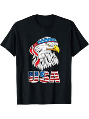 American Bald Eagle Eyes Shirt USA Flag Merica Patriotic Tee T-Shirt 180G 100% Cotton Printed Round Neck Short-Sleeve T-Shirt, Gifts for Men Dad Husband Grandpa, S-XXXL, Black