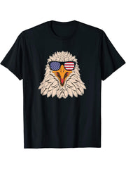 Fourth Of July Bald Eagle Shades T-Shirt 180G 100% Cotton Printed Round Neck Short-Sleeve T-Shirt, Gifts for Men Dad Husband Grandpa, S-XXXL, Black