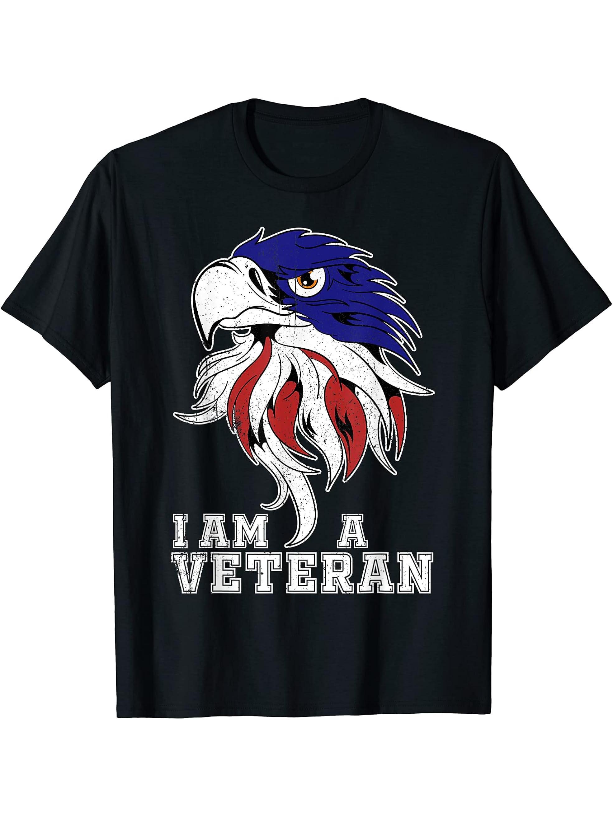 I am a Veteran Angry bald Eagle with American flag colors T-Shirt 180G 100% Cotton Printed Round Neck Short-Sleeve T-Shirt, Gifts for Men Dad Husband Grandpa, S-XXXL, Black
