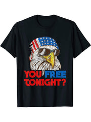 Are You Free Tonight Bald Eagle Patriotic America July 4th T-Shirt 180G 100% Cotton Printed Round Neck Short-Sleeve T-Shirt, Gifts for Men Dad Husband Grandpa, S-XXXL, Black