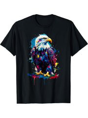 Colorful Splash Art Bald Eagle Bald Eagles T-Shirt 180G 100% Cotton Printed Round Neck Short-Sleeve T-Shirt, Gifts for Men Dad Husband Grandpa, S-XXXL, Black