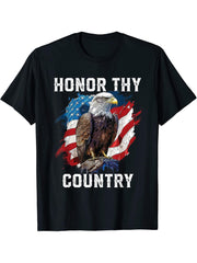 Honor Thy Country American Bald Eagle America USA Flag T-Shirt 180G 100% Cotton Printed Round Neck Short-Sleeve T-Shirt, Gifts for Men Dad Husband Grandpa, S-XXXL, Black