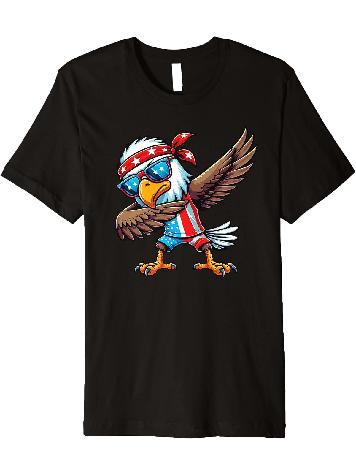 Dabbing Bald Eagle 4th of July Boy Girl Boys Men Funny Dab Dance Premium T-Shirt 180G 100% Cotton Printed Round Neck Short-Sleeve T-Shirt, Gifts for Men Dad Husband Grandpa, S-XXXL, Black
