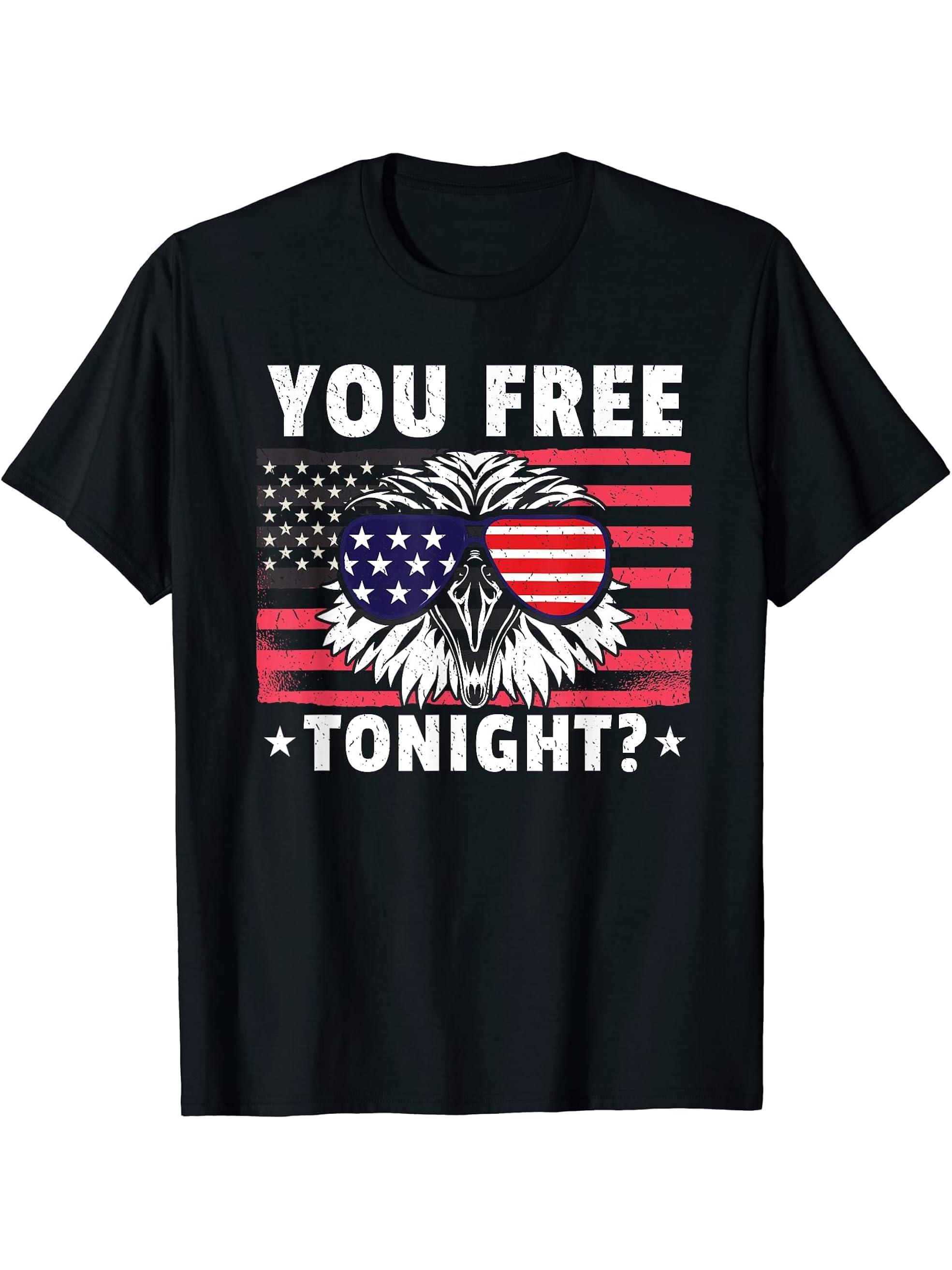 Bald Eagle Independence Day 4th July T-Shirt 180G 100% Cotton Printed Round Neck Short-Sleeve T-Shirt, Gifts for Men Dad Husband Grandpa, S-XXXL, Black