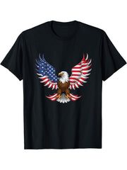 Bald Eagle & Patriotic American Flag 4th Of July T-Shirt 180G 100% Cotton Printed Round Neck Short-Sleeve T-Shirt, Gifts for Men Dad Husband Grandpa, S-XXXL, Black