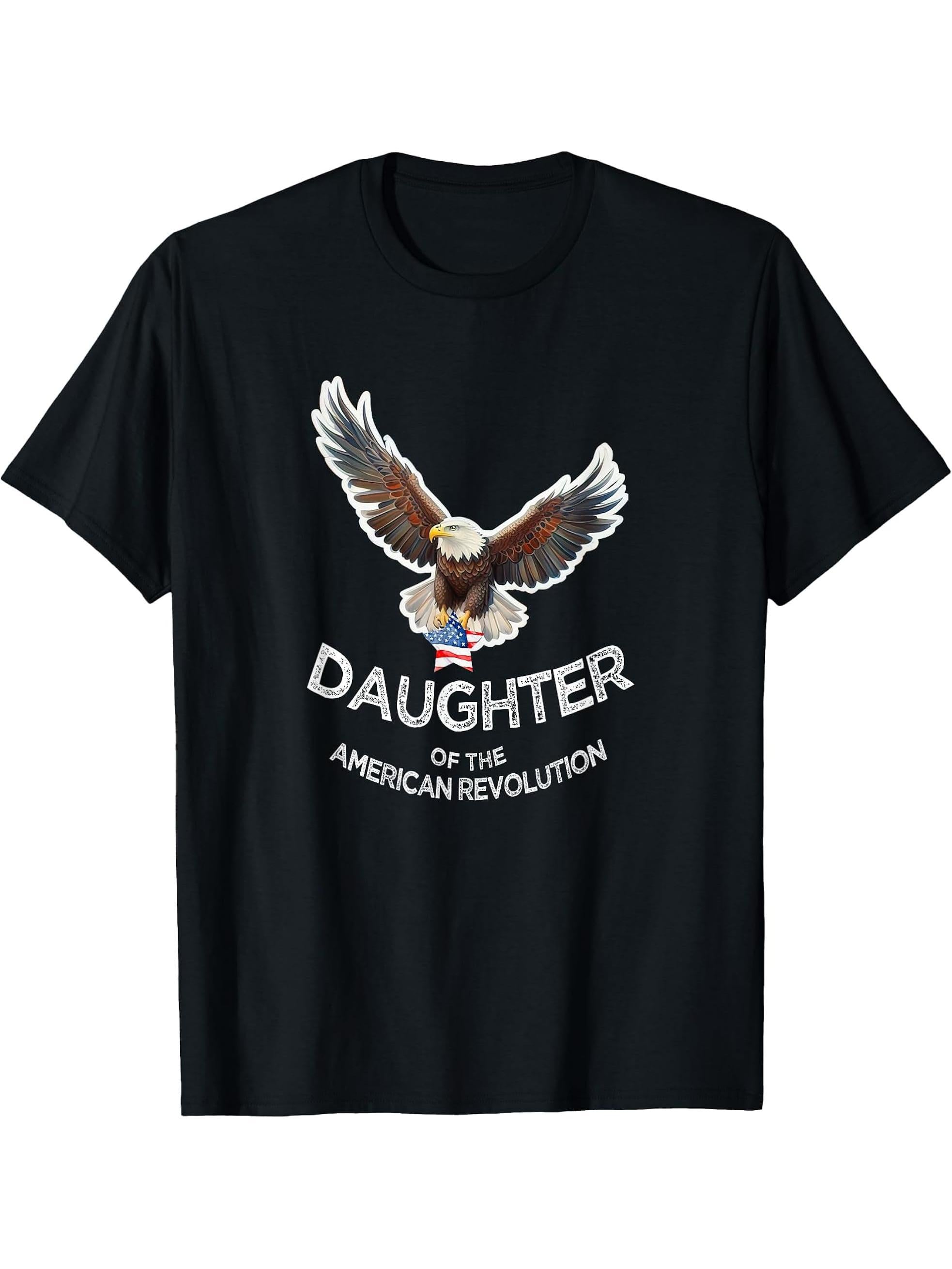 Daughter of the American Revolution BALD EAGLE US FLAG STAR T-Shirt 180G 100% Cotton Printed Round Neck Short-Sleeve T-Shirt, Gifts for Men Dad Husband Grandpa, S-XXXL, Black
