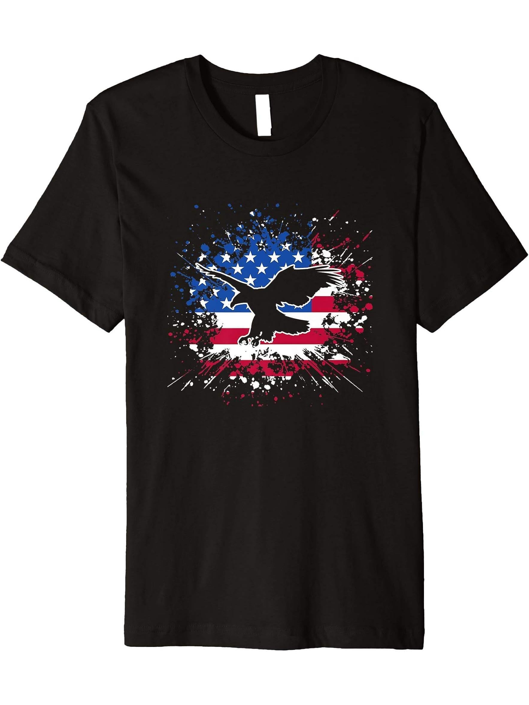American Flag Eagle T-Shirt Bald Eagle Shirt Eagle Lovers 180G 100% Cotton Printed Round Neck Short-Sleeve T-Shirt, Gifts for Men Dad Husband Grandpa, S-XXXL, Black