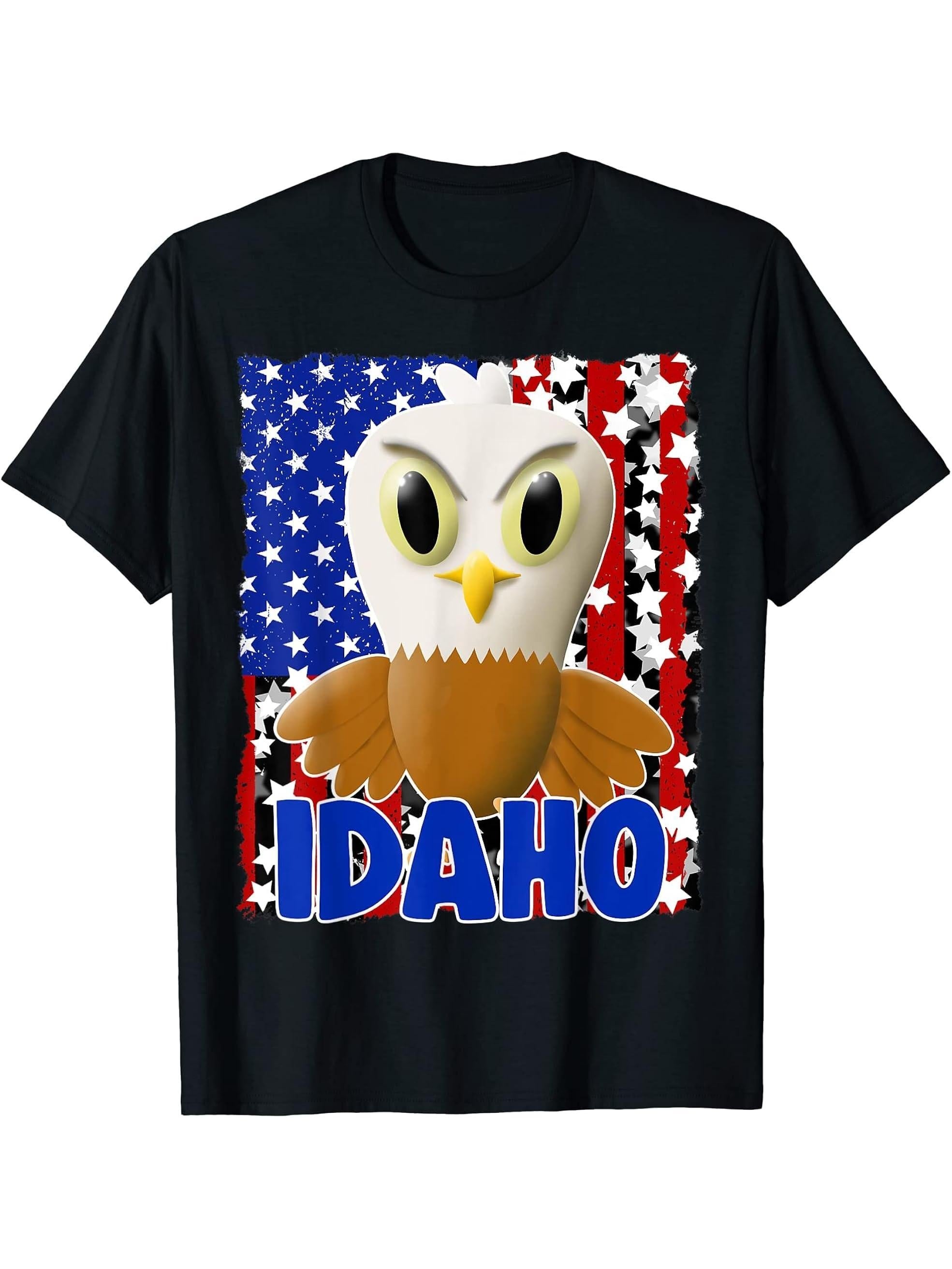 Boy Girl Idaho Bald Eagle Tshirt Proud American Flag Boys Girls T-Shirt 180G 100% Cotton Printed Round Neck Short-Sleeve T-Shirt, Gifts for Men Dad Husband Grandpa, S-XXXL, Black