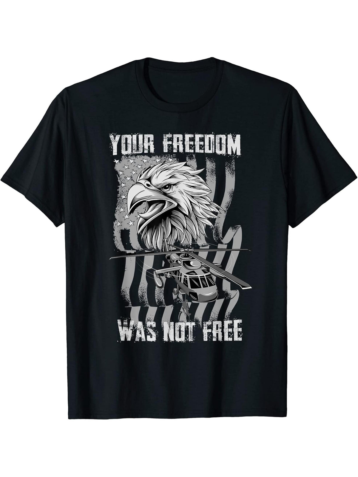 Your Freedom Wasn't Free American Flag Bald Eagle Military T-Shirt 180G 100% Cotton Printed Round Neck Short-Sleeve T-Shirt, Gifts for Men Dad Husband Grandpa, S-XXXL, Black