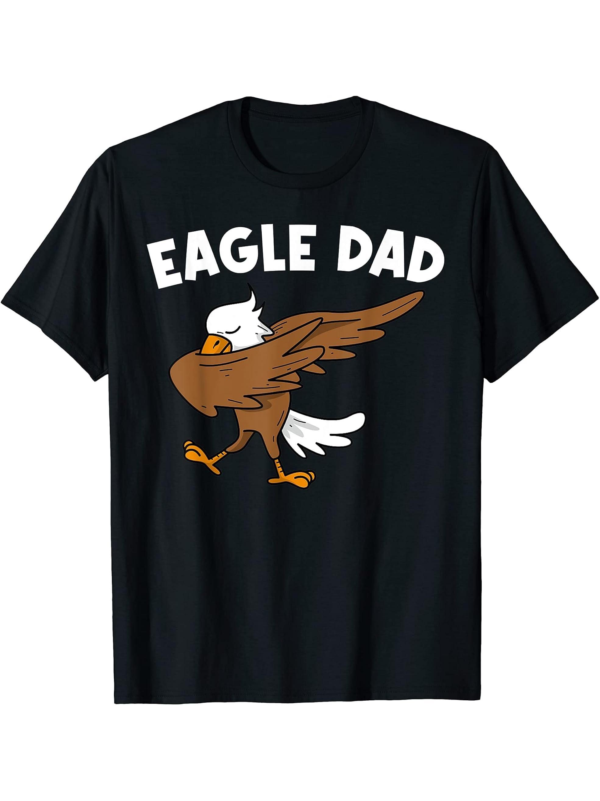 Cool Eagle For Dad Father Dabbing Bald Flying Animal T-Shirt 180G 100% Cotton Printed Round Neck Short-Sleeve T-Shirt, Gifts for Men Dad Husband Grandpa, S-XXXL, Black