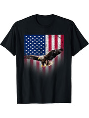American Flag Bald Eagle Patriotic Red White Blue T-Shirt 180G 100% Cotton Printed Round Neck Short-Sleeve T-Shirt, Gifts for Men Dad Husband Grandpa, S-XXXL, Black