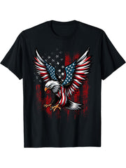 Funny Bald Eagle 4th July American USA Flag Boys Girls Boy Girl T-Shirt 180G 100% Cotton Printed Round Neck Short-Sleeve T-Shirt, Gifts for Men Dad Husband Grandpa, S-XXXL, Black