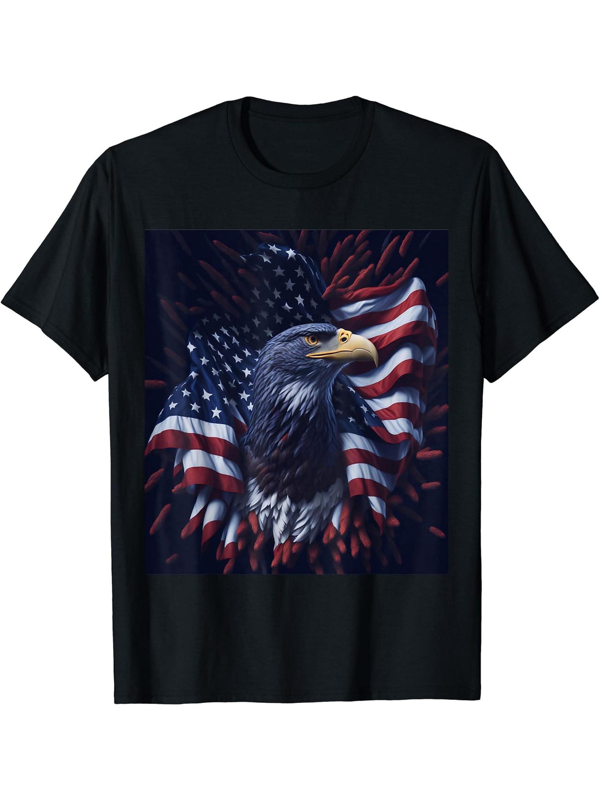 Bald Eagle 4th of July American Flag Patriotic grphic T-Shirt 180G 100% Cotton Printed Round Neck Short-Sleeve T-Shirt, Gifts for Men Dad Husband Grandpa, S-XXXL, Black