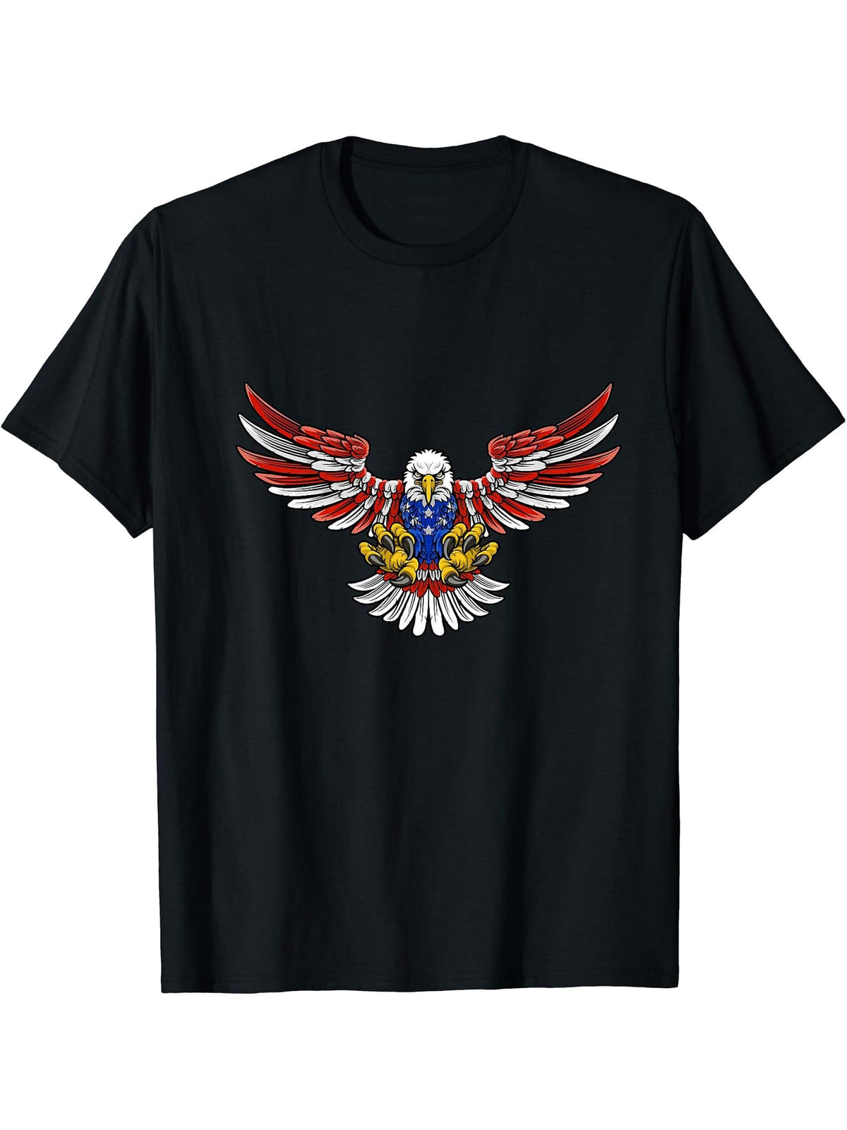 Bald Eagle USA American Flag 4th Of July Proud Patriotic T-Shirt 180G 100% Cotton Printed Round Neck Short-Sleeve T-Shirt, Gifts for Men Dad Husband Grandpa, S-XXXL, Black