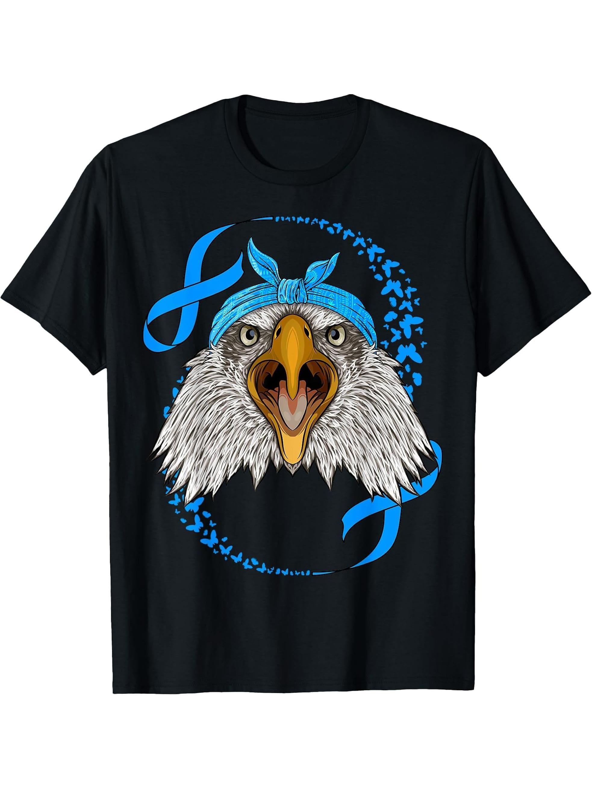 Bald Eagle Diabetes Awareness Blue Bandana T1D Survivor T-Shirt 180G 100% Cotton Printed Round Neck Short-Sleeve T-Shirt, Gifts for Men Dad Husband Grandpa, S-XXXL, Black