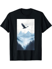 Bald Eagle Mountain Wildlife Nature lover T-Shirt 180G 100% Cotton Printed Round Neck Short-Sleeve T-Shirt, Gifts for Men Dad Husband Grandpa, S-XXXL, Black