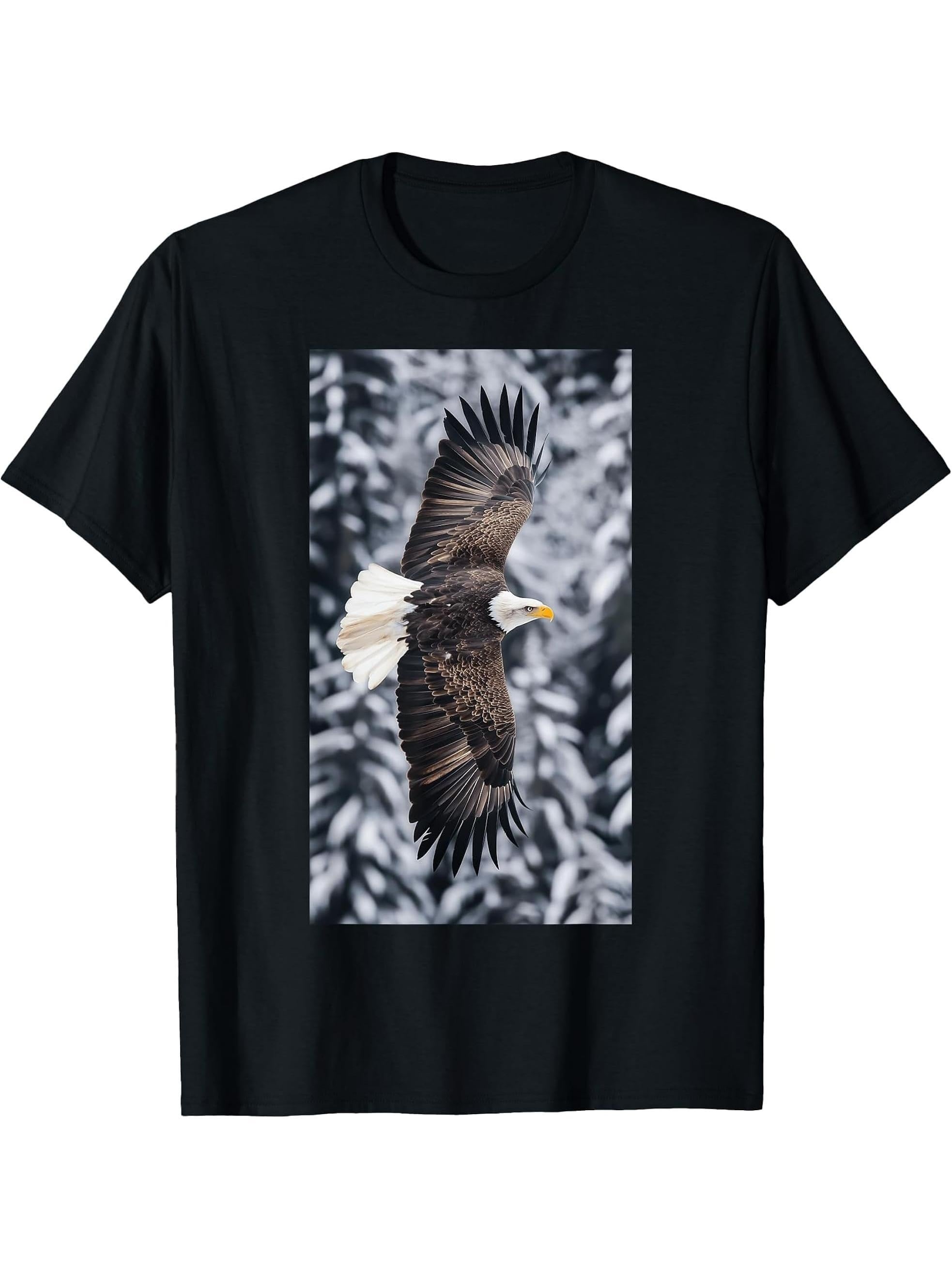 Bald Eagle Mountain Wildlife Nature lover T-Shirt 180G 100% Cotton Printed Round Neck Short-Sleeve T-Shirt, Gifts for Men Dad Husband Grandpa, S-XXXL, Black