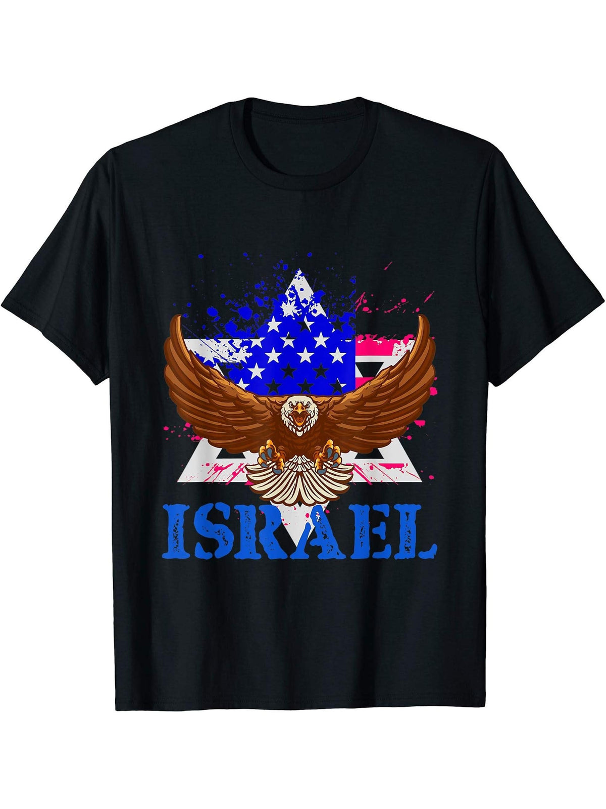 Bald Eagle Israel T-Shirt 180G 100% Cotton Printed Round Neck Short-Sleeve T-Shirt, Gifts for Men Dad Husband Grandpa, S-XXXL, Black