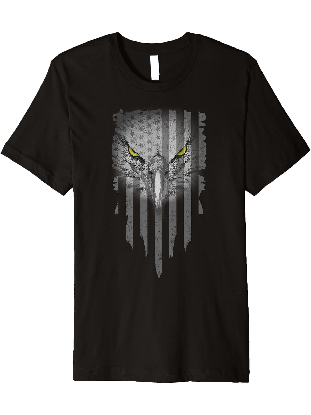 American Bald Eagle Eyes Design USA Flag Patriotic Premium T-Shirt 180G 100% Cotton Printed Round Neck Short-Sleeve T-Shirt, Gifts for Men Dad Husband Grandpa, S-XXXL, Black