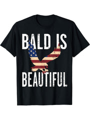 Bald Is Beautiful 4th of July Independence Day Bald Eagle T-Shirt 180G 100% Cotton Printed Round Neck Short-Sleeve T-Shirt, Gifts for Men Dad Husband Grandpa, S-XXXL, Black