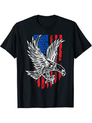 Bald Eagle 4th of July Christmas American Flag Country T-Shirt 180G 100% Cotton Printed Round Neck Short-Sleeve T-Shirt, Gifts for Men Dad Husband Grandpa, S-XXXL, Black