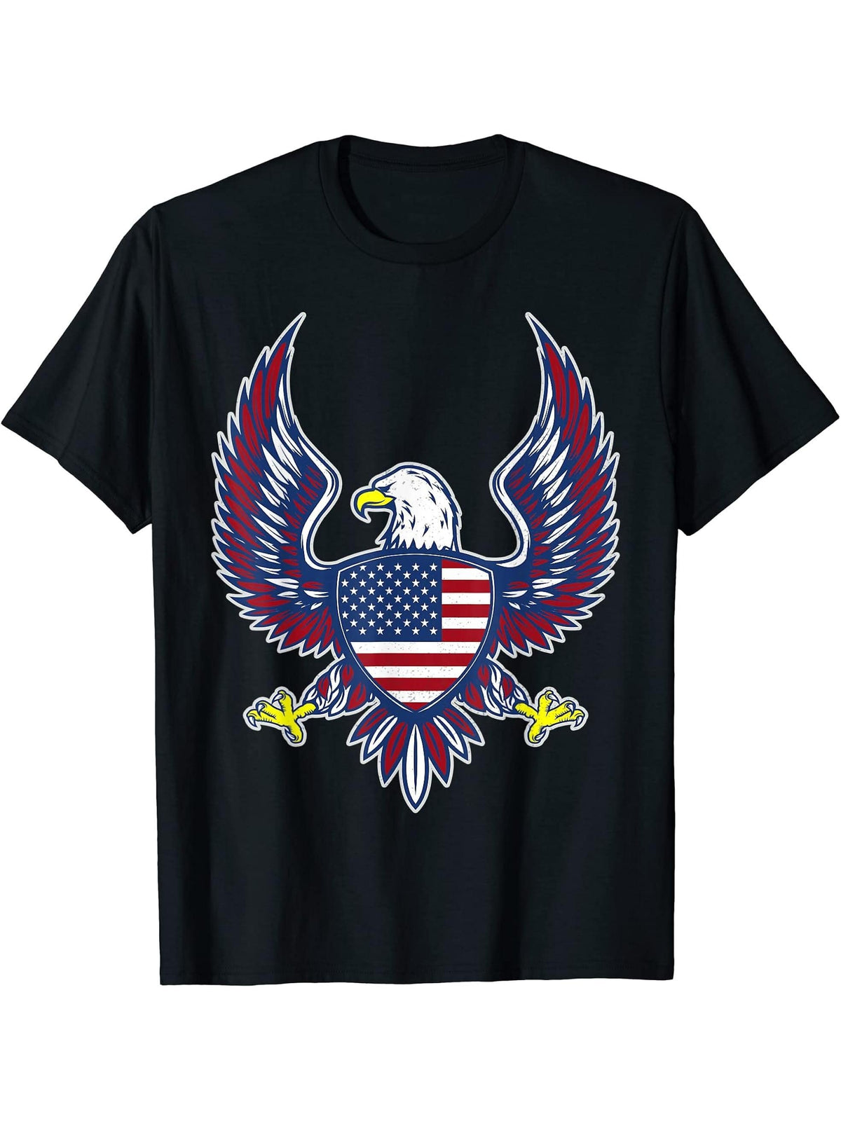 Bald Eagle 4th of July Christmas American Flag Country T-Shirt 180G 100% Cotton Printed Round Neck Short-Sleeve T-Shirt, Gifts for Men Dad Husband Grandpa, S-XXXL, Black