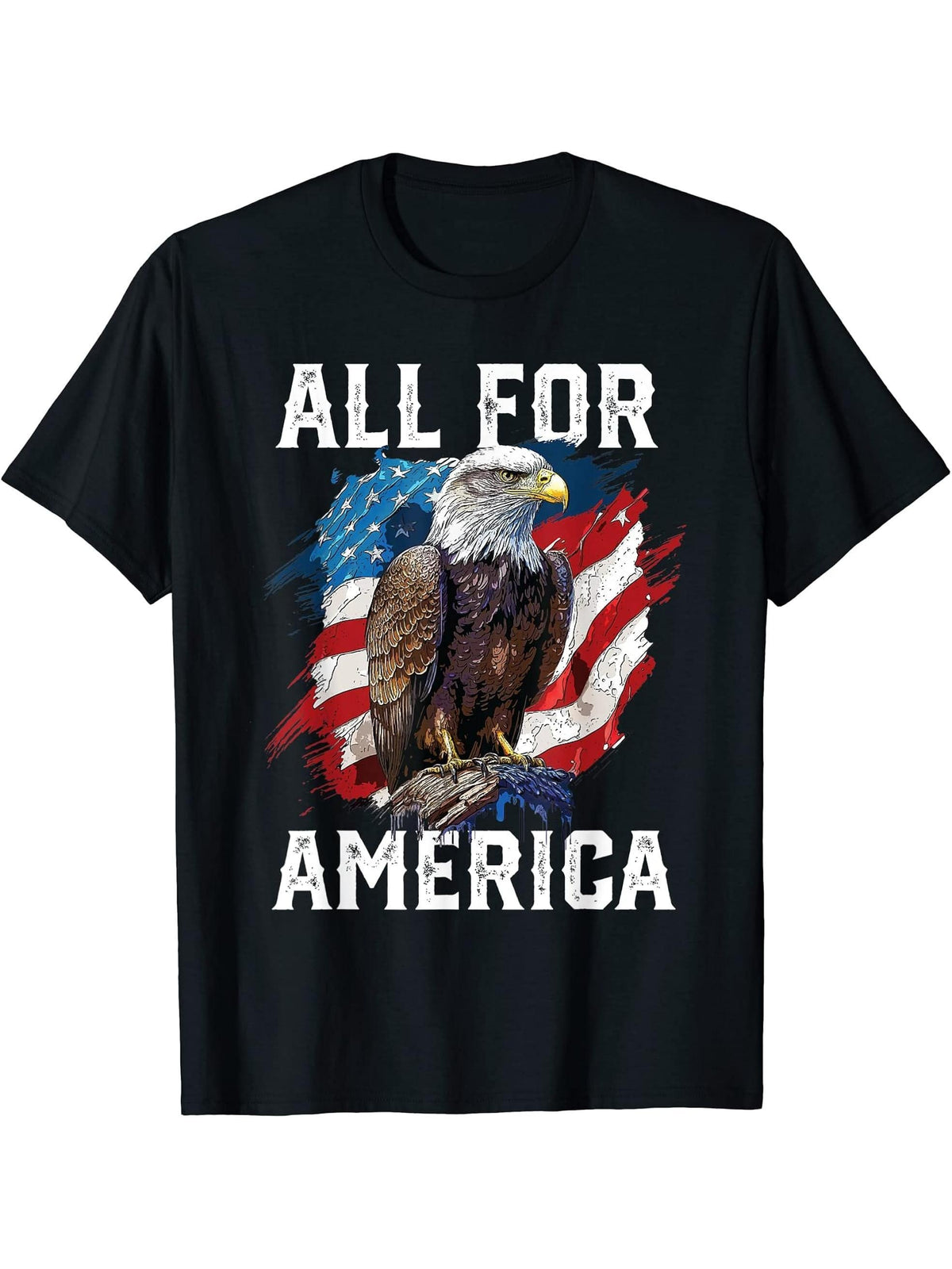 All for America American Bald Eagle USA Flag Patriotic T-Shirt 180G 100% Cotton Printed Round Neck Short-Sleeve T-Shirt, Gifts for Men Dad Husband Grandpa, S-XXXL, Black