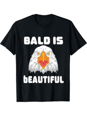 Bald Is Beautiful, 4th of July for Bald Eagle Lover T-Shirt 180G 100% Cotton Printed Round Neck Short-Sleeve T-Shirt, Gifts for Men Dad Husband Grandpa, S-XXXL, Black