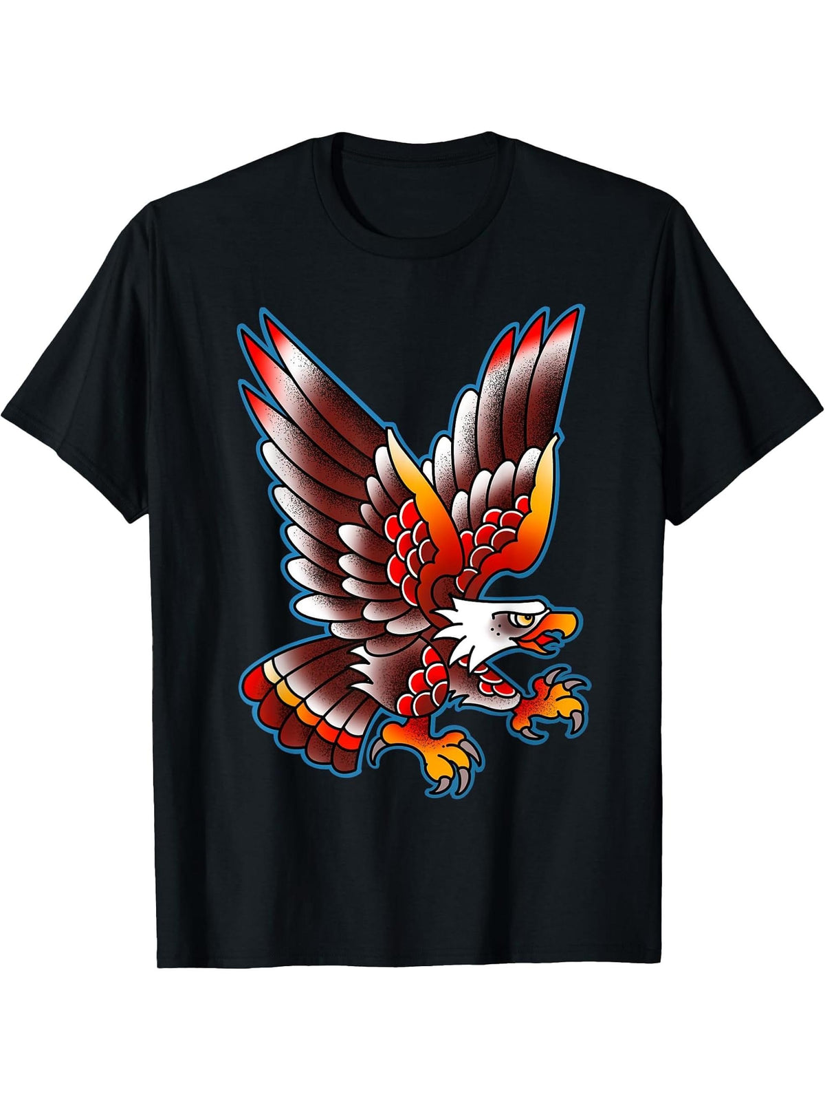 Flying bald eagle traditional tattoo flash art style T-Shirt 180G 100% Cotton Printed Round Neck Short-Sleeve T-Shirt, Gifts for Men Dad Husband Grandpa, S-XXXL, Black