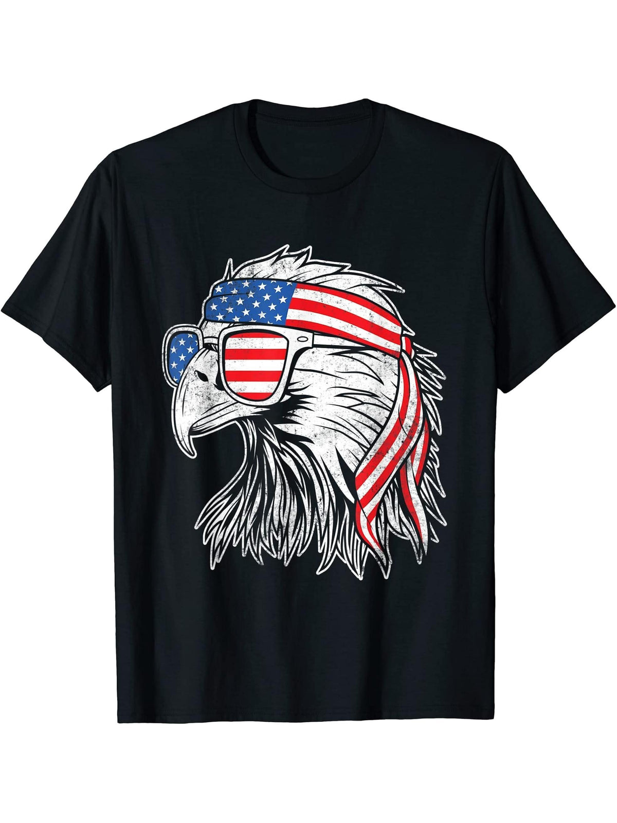 Bald Eagle 4th Of July USA American Flag Patriotic T-Shirt 180G 100% Cotton Printed Round Neck Short-Sleeve T-Shirt, Gifts for Men Dad Husband Grandpa, S-XXXL, Black